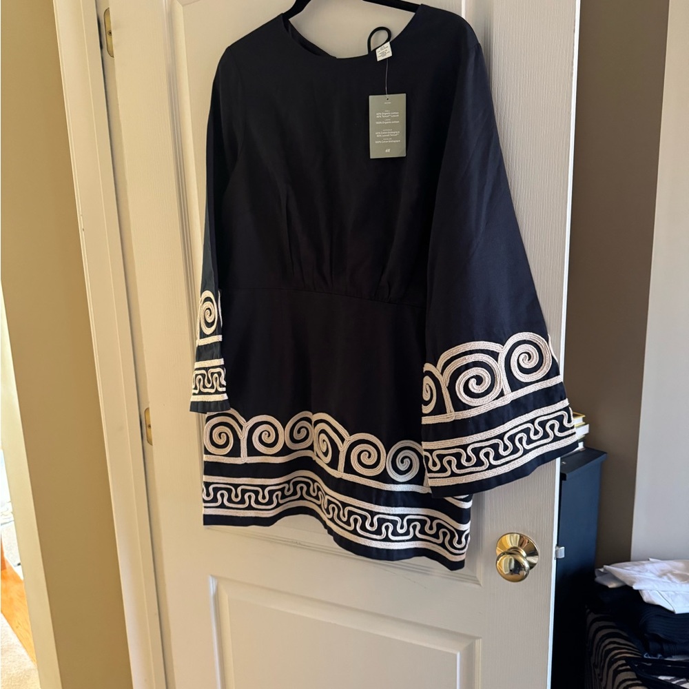 Black Dress with White Swirl Trim